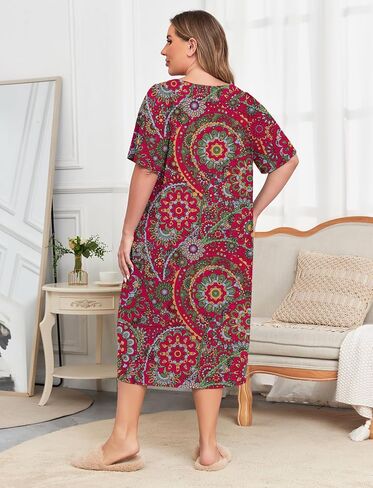 ZOMVA Plus Size Nightgowns for Women with Pockets Short Sleeve Cotton House Dress Mumu Duster Housecoat Moo Moos Dresses in Kuwait