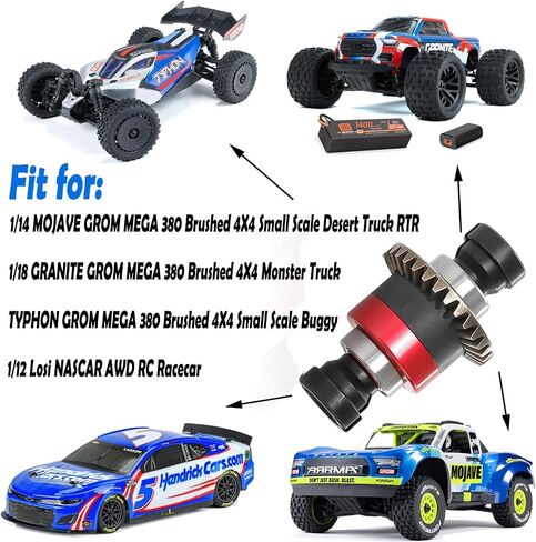 ترس تفاضلي مُجمَّع 30T 0.8Mod لـ ARRMA 1/18 Granite GROM، Typhon GROM، 1/14 Mojave GROM، 1/12 Losi NASCAR AWD RC Racecar، ترس تفاضلي معدني أمامي وخلفي عالمي مطور قطعتين (أسود/أحمر) in Kuwait