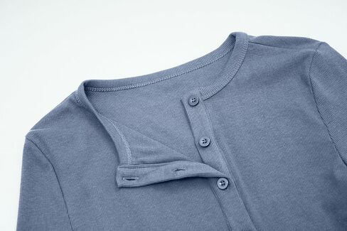 CSDAJIO Asymmetrical Neck Long Sleeve Ribbed Crop Tops for Women Button Up Fall Shirt Casual Basic Tee Top in Saudi Arabia