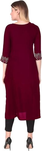 ladyline Rayon Plain Kurti Tunic with Ethnic Patch and Kantha Stitch Hand Work Kurta Top (REK HTP) in Kuwait