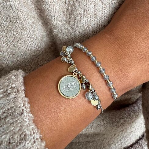 Alex and Ani Evil Eye Bolo Bracelet, Set of 2,Two Tone, Multi-Color, Expandable from 6.5 inches to 8 inches in Saudi Arabia
