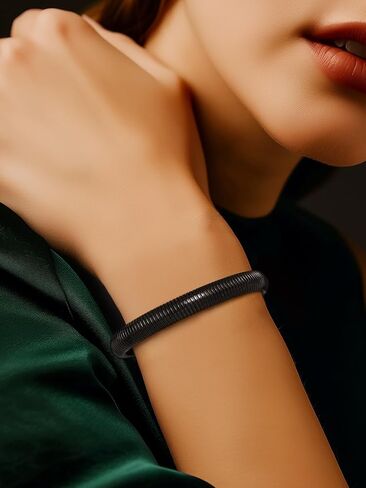 FOCALOOK Bangle Bracelets for Women, Gold Chunky Stretch Bracelet Stack, Flexible Wide Wristband Bracelet Trendy in Saudi Arabia