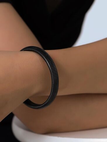 FOCALOOK Bangle Bracelets for Women, Gold Chunky Stretch Bracelet Stack, Flexible Wide Wristband Bracelet Trendy in Saudi Arabia