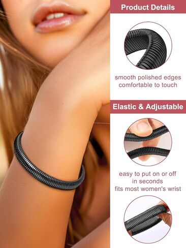 FOCALOOK Bangle Bracelets for Women, Gold Chunky Stretch Bracelet Stack, Flexible Wide Wristband Bracelet Trendy in Saudi Arabia