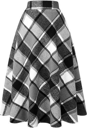 Women's Long Plaid Wool Skirt Fall Winter High Waist A-line Pleated Wool Tartan Skirts in Kuwait