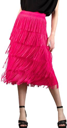 Women Fringe Skirt Elastic Waist Tiered Tassel Bodycon Midi Pencil Skirts for Night-Out Party Daily in Saudi Arabia