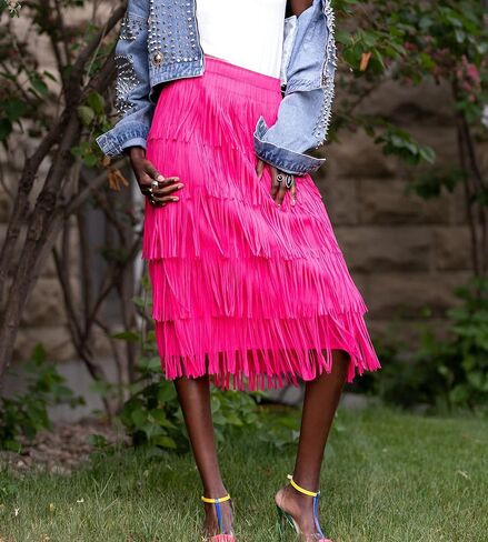 Women Fringe Skirt Elastic Waist Tiered Tassel Bodycon Midi Pencil Skirts for Night-Out Party Daily in Saudi Arabia