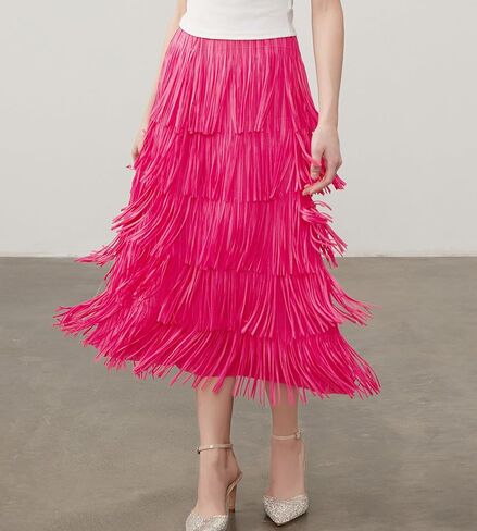 Women Fringe Skirt Elastic Waist Tiered Tassel Bodycon Midi Pencil Skirts for Night-Out Party Daily in Saudi Arabia