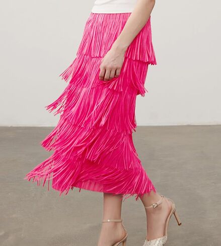 Women Fringe Skirt Elastic Waist Tiered Tassel Bodycon Midi Pencil Skirts for Night-Out Party Daily in Saudi Arabia