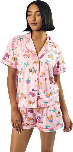 Bioworld Hello Kitty & Friends Floral Character Print Women’s Pink Sleep Shirt & Shorts Set in Saudi Arabia
