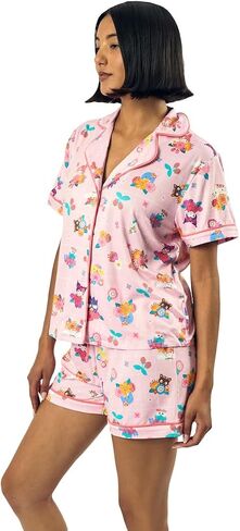 Bioworld Hello Kitty & Friends Floral Character Print Women’s Pink Sleep Shirt & Shorts Set in Saudi Arabia