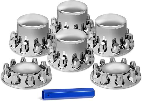 BHTOP 33mm غطاء المحور الكروم قبة كومبو كيت، ABS البلاستيك Hubcaps عجلة المحور الأمامي مجموعة غطاء مع موضوع على أغطية الجوز العروة لشبه شاحنة (2 الجبهة و 4 الخلفية in Kuwait