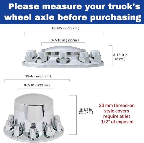 BHTOP 33mm غطاء المحور الكروم قبة كومبو كيت، ABS البلاستيك Hubcaps عجلة المحور الأمامي مجموعة غطاء مع موضوع على أغطية الجوز العروة لشبه شاحنة (2 الجبهة و 4 الخلفية in Kuwait