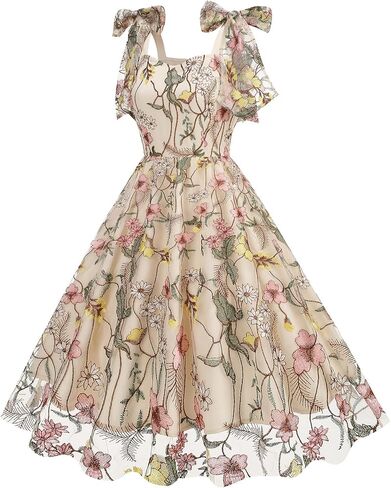 Floral Embroidery Dress for Women Sleeveless Spaghetti Straps Floral Mesh Dress Cocktail Embroidered Tulle Dress in Saudi Arabia
