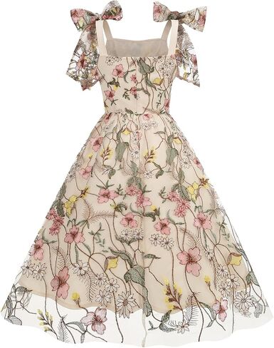 Floral Embroidery Dress for Women Sleeveless Spaghetti Straps Floral Mesh Dress Cocktail Embroidered Tulle Dress in Saudi Arabia