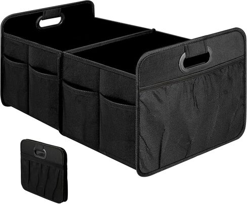 Simple Deluxe 2 Compartments Trunk Organizer for Car/SUV, Collapsible 600D Waterproof Oxford Polyester 50L Storage Box, Anti-slip & Leak-proof, Multipurpose Travel Accessories, Black in Saudi Arabia