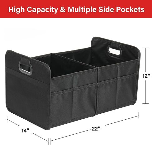 Simple Deluxe 2 Compartments Trunk Organizer for Car/SUV, Collapsible 600D Waterproof Oxford Polyester 50L Storage Box, Anti-slip & Leak-proof, Multipurpose Travel Accessories, Black in Saudi Arabia