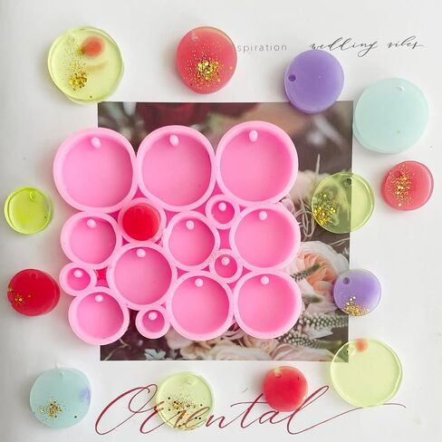 2 قطعة مزيج صغير دائرة مستديرة سيليكون قالب سلسلة المفاتيح 30 تجاويف 0.39 "0.59" 0.79 "0.98" 1.18" قالب صب الراتنج المسطح مع ثقب المرأة القرط قلادة قلادة راتنجات الايبوكسي قالب الحرف اليدوية in Kuwait