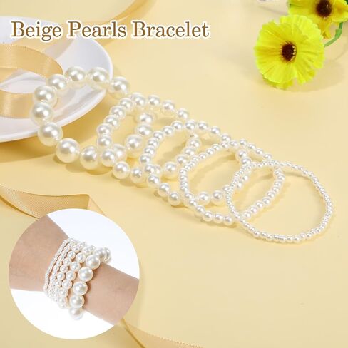 5Pcs Stackable Pearl Bracelets for Women, Dainty Pearl Beaded Bracelet Stretch Bridesmaid Bracelets Stack, Elastic Faux Pearls Bracelets for Brides Wedding Bridal Party Jewelry Gifts (White) in Saudi Arabia