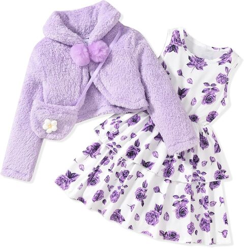 Little Toddler Girls Fall Winter Cardigan Dress Outfit with Bag in Kuwait