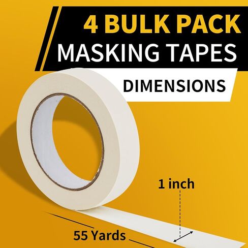 Masking Tape, 0.75 inch Wide Painters Tape, 4 Pack Strong Adhesive Labeling Tape, Beige White, 55 Yards per Roll (220 Total Yards) for Home, Office, Labeling, School, DIY, and Crafts in Saudi Arabia