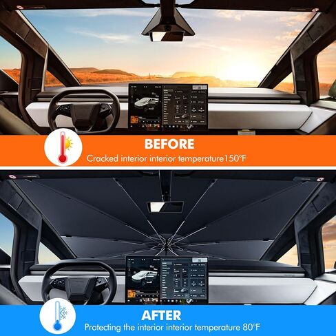 مظلة شمسية للزجاج الأمامي لسيارة Tesla Cybertruck، غطاء مظلة قابل للطي، 100% من الأشعة فوق البنفسجية، عزل حراري مزدوج الطبقة، واقي النافذة الأمامية - ملحقات Cyber ​​Truck in Kuwait