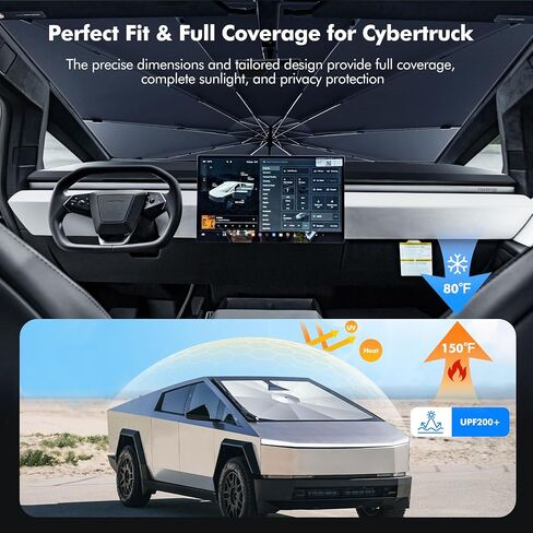 مظلة شمسية للزجاج الأمامي لسيارة Tesla Cybertruck، غطاء مظلة قابل للطي، 100% من الأشعة فوق البنفسجية، عزل حراري مزدوج الطبقة، واقي النافذة الأمامية - ملحقات Cyber ​​Truck in Kuwait