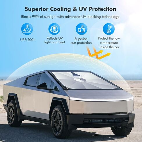 مظلة شمسية للزجاج الأمامي لسيارة Tesla Cybertruck، غطاء مظلة قابل للطي، 100% من الأشعة فوق البنفسجية، عزل حراري مزدوج الطبقة، واقي النافذة الأمامية - ملحقات Cyber ​​Truck in Kuwait