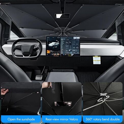 مظلة شمسية للزجاج الأمامي لسيارة Tesla Cybertruck، غطاء مظلة قابل للطي، 100% من الأشعة فوق البنفسجية، عزل حراري مزدوج الطبقة، واقي النافذة الأمامية - ملحقات Cyber ​​Truck in Kuwait