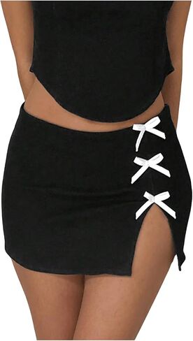 Floerns Women's Low Waist Bowknot Front Split Hem Party Bodycon Mini Skirt in Saudi Arabia