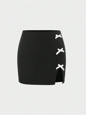 Floerns Women's Low Waist Bowknot Front Split Hem Party Bodycon Mini Skirt in Saudi Arabia