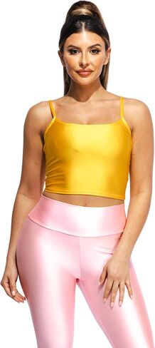 Shiny Crop Cami Top Metallic Sparkly Sleeveless Tank Top with Adjustable Spaghetti Straps Club Party Rave Dance in Kuwait