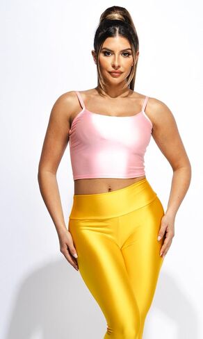 Shiny Crop Cami Top Metallic Sparkly Sleeveless Tank Top with Adjustable Spaghetti Straps Club Party Rave Dance in Kuwait