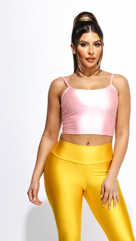 Shiny Crop Cami Top Metallic Sparkly Sleeveless Tank Top with Adjustable Spaghetti Straps Club Party Rave Dance in Kuwait