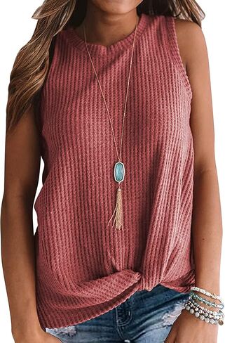 MIHOLL Womens Casual Tops Sleeveless Cute Twist Knot Waffle Knit Shirts Tank Tops in Saudi Arabia