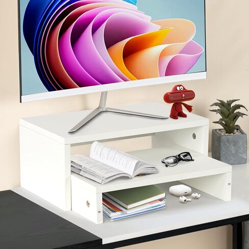 FurnitureR Monitor Stand Riser for Desk 2 Pack, Computer Riser Monitor Stand, Monitor Riser Stand MDF for Monitors/Laptop/PC, White in Kuwait