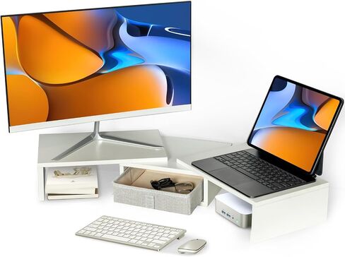 FurnitureR Monitor Stand Riser for Desk 2 Pack, Computer Riser Monitor Stand, Monitor Riser Stand MDF for Monitors/Laptop/PC, White in Kuwait