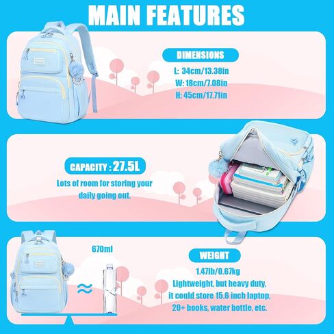 MOONBABY Girls Backpack for School Kawaii Book Bag for Kids Teens Adult Pink (with Furry Decoration) in Kuwait