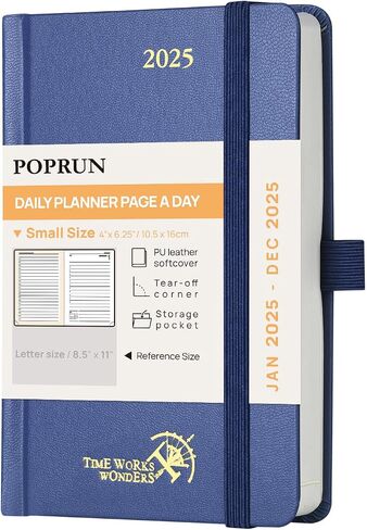 POPRUN 2025 Daily Planner One Page Per Day Even Weekends A5 Size (5.5" x 8.5") - 2025 Daily Calendar Hourly Appointment Book with Pocket, Monthly Tabs, Pen Holder, Hardcover - Pacific Green in Saudi Arabia