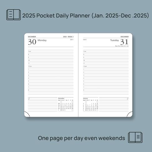 POPRUN 2025 Daily Planner One Page Per Day Even Weekends A5 Size (5.5" x 8.5") - 2025 Daily Calendar Hourly Appointment Book with Pocket, Monthly Tabs, Pen Holder, Hardcover - Pacific Green in Saudi Arabia