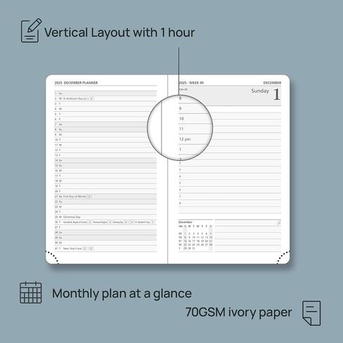 POPRUN 2025 Daily Planner One Page Per Day Even Weekends A5 Size (5.5" x 8.5") - 2025 Daily Calendar Hourly Appointment Book with Pocket, Monthly Tabs, Pen Holder, Hardcover - Pacific Green in Saudi Arabia
