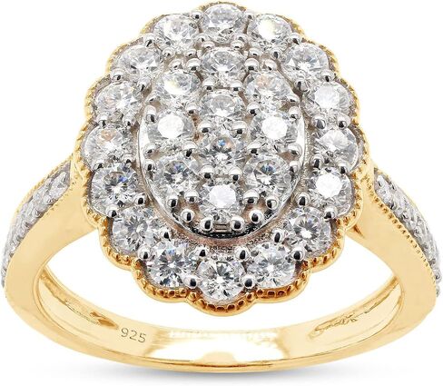 SAVEARTH DIAMONDS 1 Carat Round Cut Lab Created Moissanite Diamond Milgrain Cluster Engagement Ring For Women In 14K Gold Over Sterling Silver (E-F Color, VVS1 Clarity, 1 Cttw) in Saudi Arabia