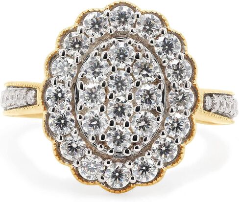SAVEARTH DIAMONDS 1 Carat Round Cut Lab Created Moissanite Diamond Milgrain Cluster Engagement Ring For Women In 14K Gold Over Sterling Silver (E-F Color, VVS1 Clarity, 1 Cttw) in Saudi Arabia