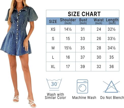 AMRSPENG Denim Dress for Women Puff Sleeve Slim Fit Jean Dresses for Women 2023 Summer Casual in Kuwait