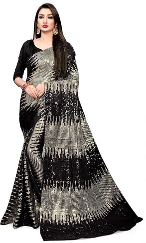MOHIT CREATIONS Latest Partywear Elegant Georgette Embroidery Sequences Saree With Blouse Piece in Kuwait