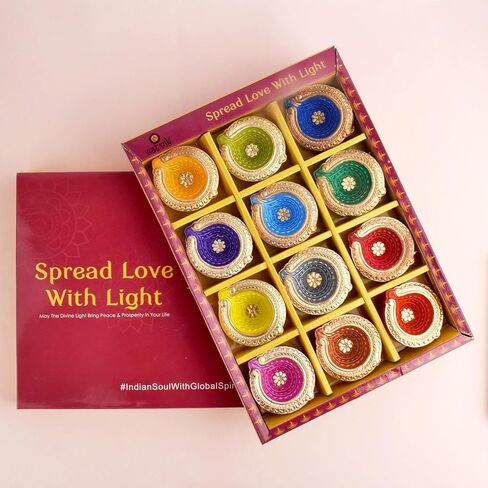 SATVIK 12 Pc Multicolor Clay Diya Terracotta Dia Traditional Puja Vilakku Oil Lamp Natural Mitti Diya Tea Light Welcome Diwali Deepawali Navratri Pooja Décorations Indian Housewarming Return Gift Item in Saudi Arabia