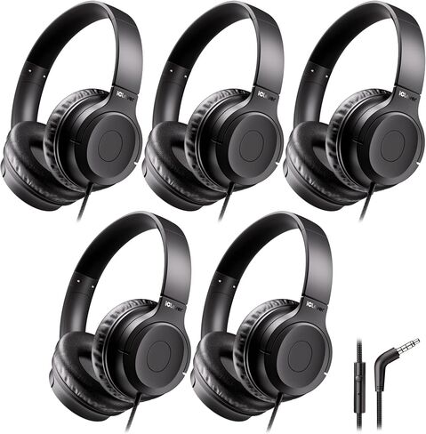 iClever Kids Headphones for School K-12, 85dBA Safe Volume, Tangle Free, 3.5mm Jack, HD Stereo, Swivel Folable Kids Headphones with Cord for Classroom/Student/Tablets/Laptop, Bulk 5Pack in Saudi Arabia