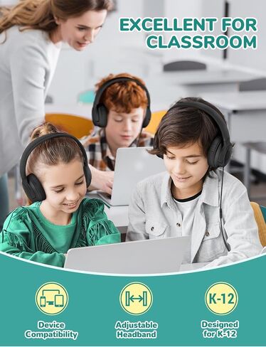 iClever Kids Headphones for School K-12, 85dBA Safe Volume, Tangle Free, 3.5mm Jack, HD Stereo, Swivel Folable Kids Headphones with Cord for Classroom/Student/Tablets/Laptop, Bulk 5Pack in Saudi Arabia