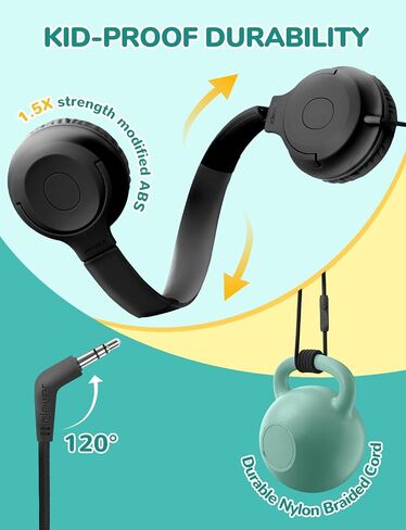 iClever Kids Headphones for School K-12, 85dBA Safe Volume, Tangle Free, 3.5mm Jack, HD Stereo, Swivel Folable Kids Headphones with Cord for Classroom/Student/Tablets/Laptop, Bulk 5Pack in Saudi Arabia
