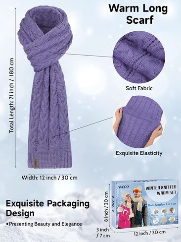 Aneco Winter Beanie Hat with Pom Pom Scarf Touchscreen Gloves Ear Warmer Women Fleece Lined 4 in 1 Set for Cold Weather in Saudi Arabia